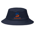 Sunline Bucket Hat – Navy, Grey & White in Navy, embroidered teal and orange Sunline split-S sun logo, Central Florida streetwear bucket hat