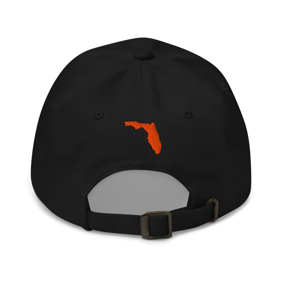Back view of the Sunline Dad Cap in Black: Florida outline embroidered above the strap