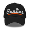 Sunline Sunset Script Dad Cap in Black, embroidered Sunline Sunset Script logo, Central Florida streetwear dad cap