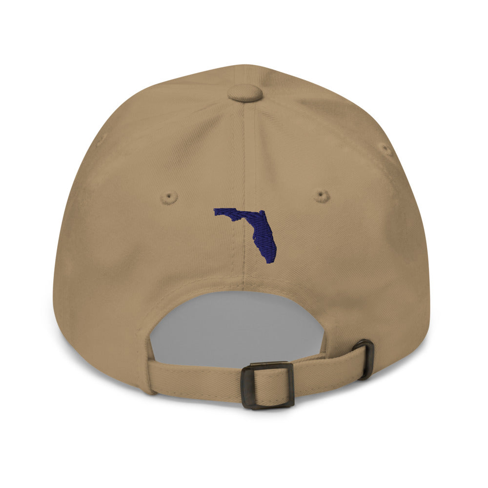 Back view of the Sunline FLA Badge Dad Cap in Khaki: Florida outline embroidered above the strap