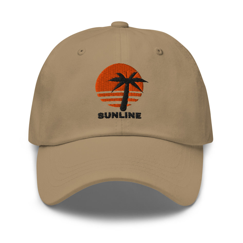 Sunline Palm Sun Dad Cap in Khaki, embroidered Sunline Palm Sun logo, Central Florida streetwear dad cap