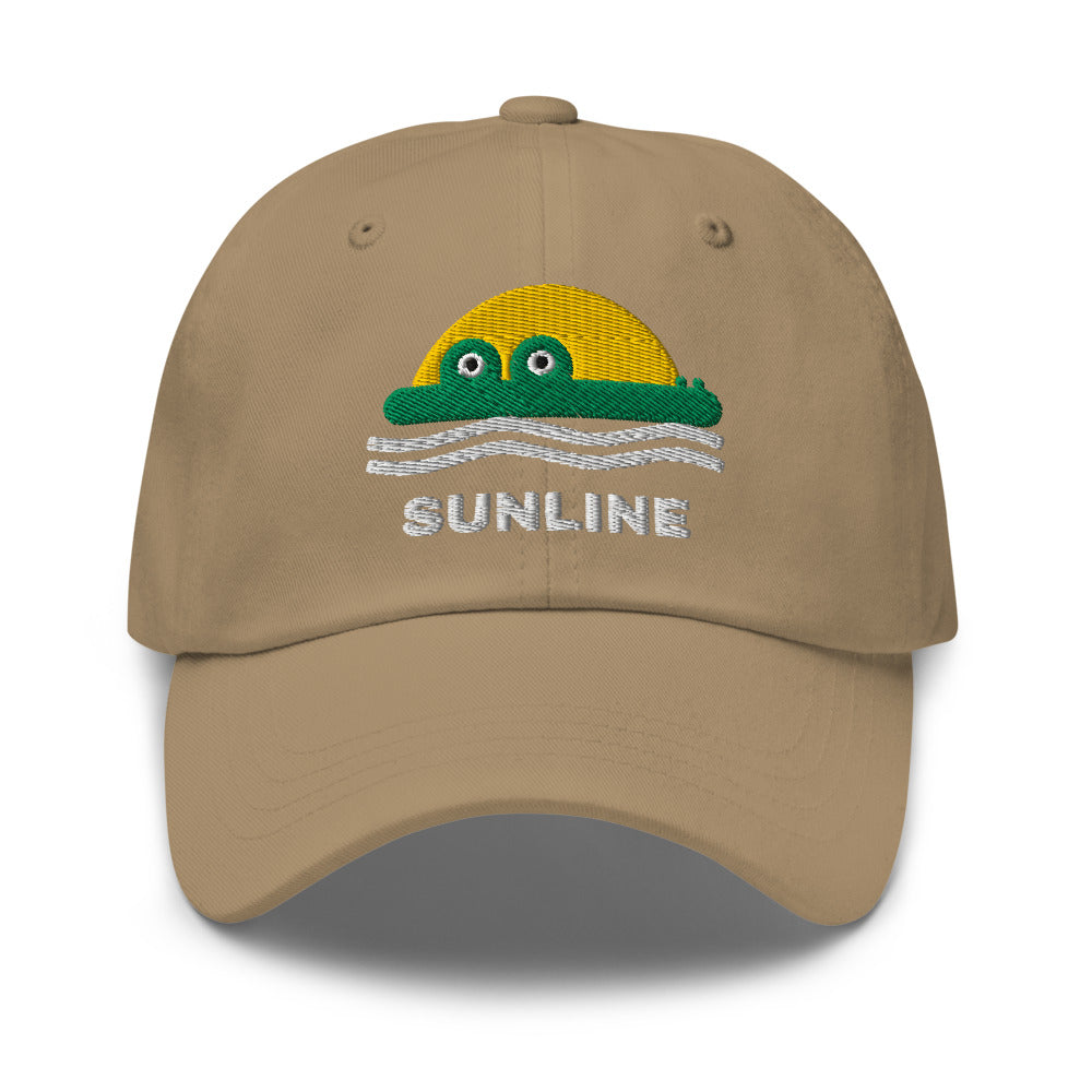 Sunline Gator Sun Dad Cap in Khaki, embroidered Sunline Gator Sun logo, Central Florida streetwear dad cap