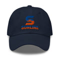 Sunline Dad Cap – Navy & Stone in Navy, embroidered teal and orange Sunline split-S sun logo, Central Florida streetwear dad cap