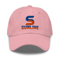 Sunline Dad Cap – Sunset Pack in Pink, embroidered teal and orange Sunline split-S sun logo, Central Florida streetwear dad cap