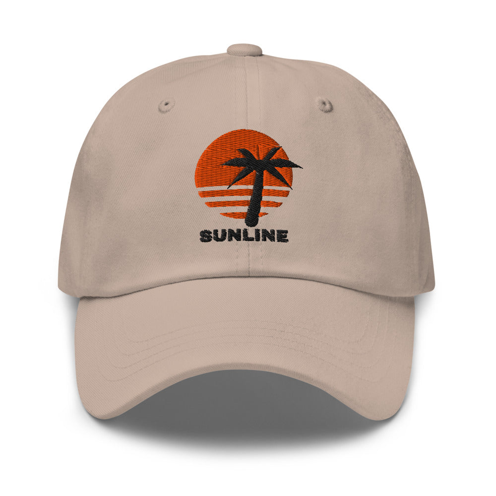Sunline Palm Sun Dad Cap in Stone, embroidered Sunline Palm Sun logo, Central Florida streetwear dad cap