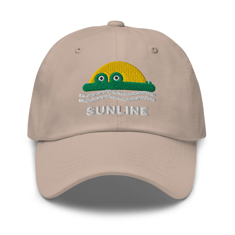 Sunline Gator Sun Dad Cap in Stone, embroidered Sunline Gator Sun logo, Central Florida streetwear dad cap