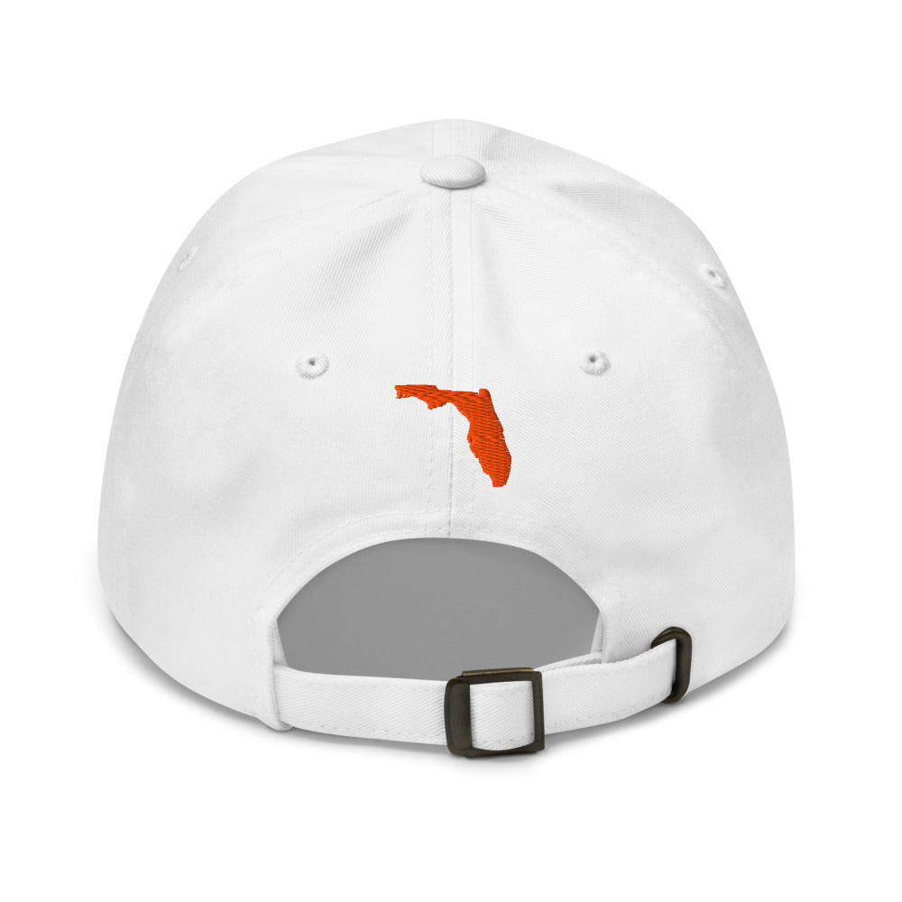Back view of the Sunline Palm Sun Dad Cap in White: Florida outline embroidered above the strap