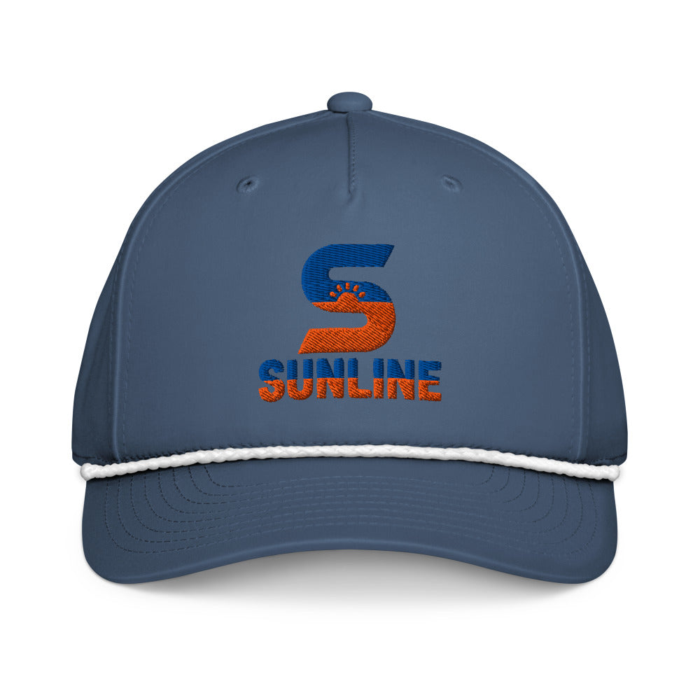 Sunline Rope Cap in Light Blue/White, embroidered teal and orange Sunline split-S sun logo, Central Florida streetwear rope cap
