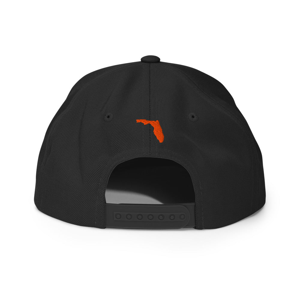Back view of the Sunline Flat Bill Snapback in Black: Florida outline embroidered above the strap