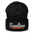Sunline Sunset Script Beanie in Black, embroidered Sunline Sunset Script logo, Central Florida streetwear beanie