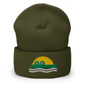 Sunline Gator Sun Beanie in Olive, embroidered Sunline Gator Sun logo, Central Florida streetwear beanie