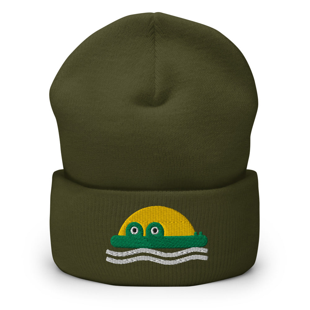 Sunline Gator Sun Beanie in Olive, embroidered Sunline Gator Sun logo, Central Florida streetwear beanie