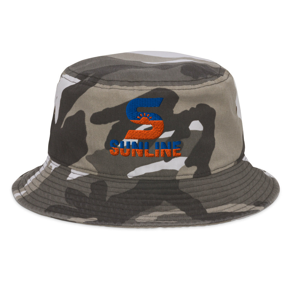 Sunline Camo Bucket Hat in City Camo, embroidered teal and orange Sunline split-S sun logo, Central Florida streetwear bucket hat