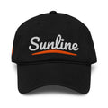 Sunline Sunset Script Washed Cap in Black, front view with embroidered Sunset Script design