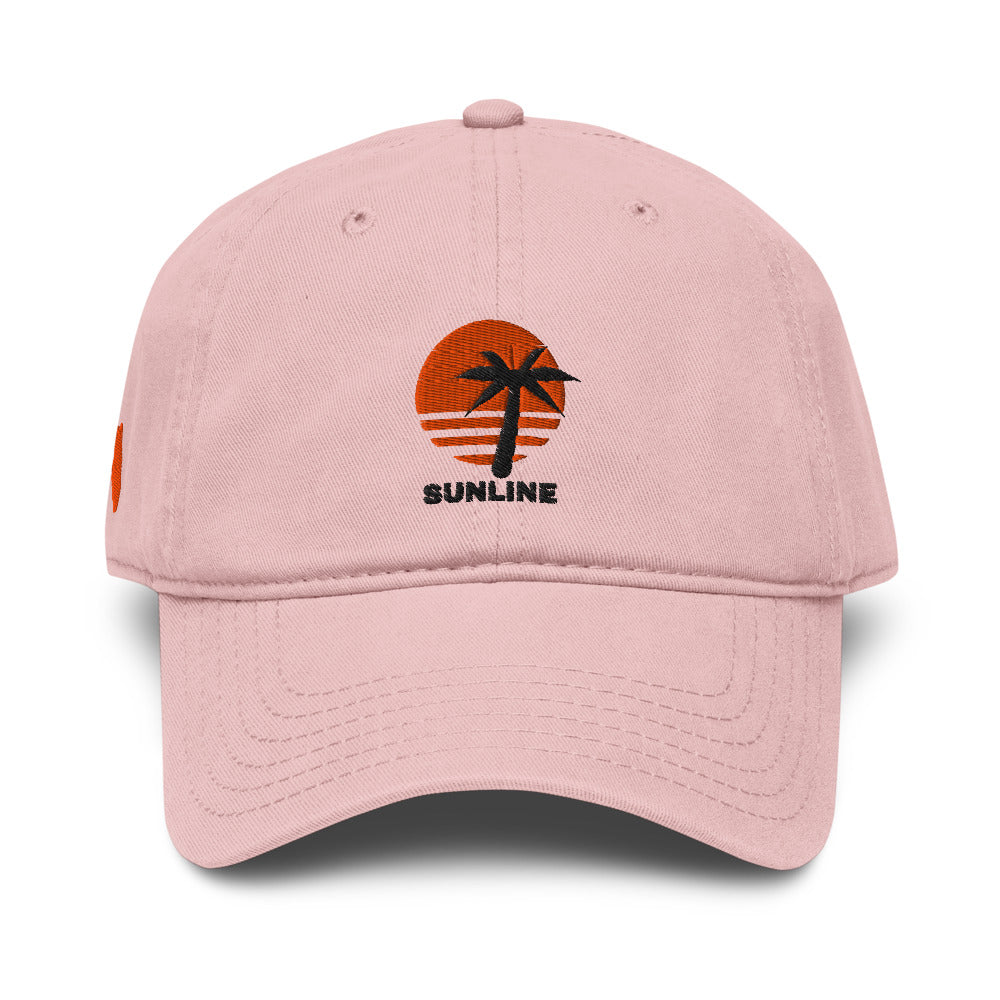 Sunline Palm Sun Washed Cap in Dusty Rose, front view with embroidered Palm Sun design