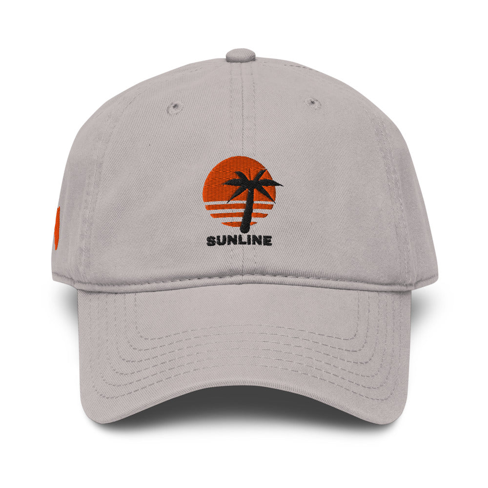 Sunline Palm Sun Washed Cap in Gray, front view with embroidered Palm Sun design