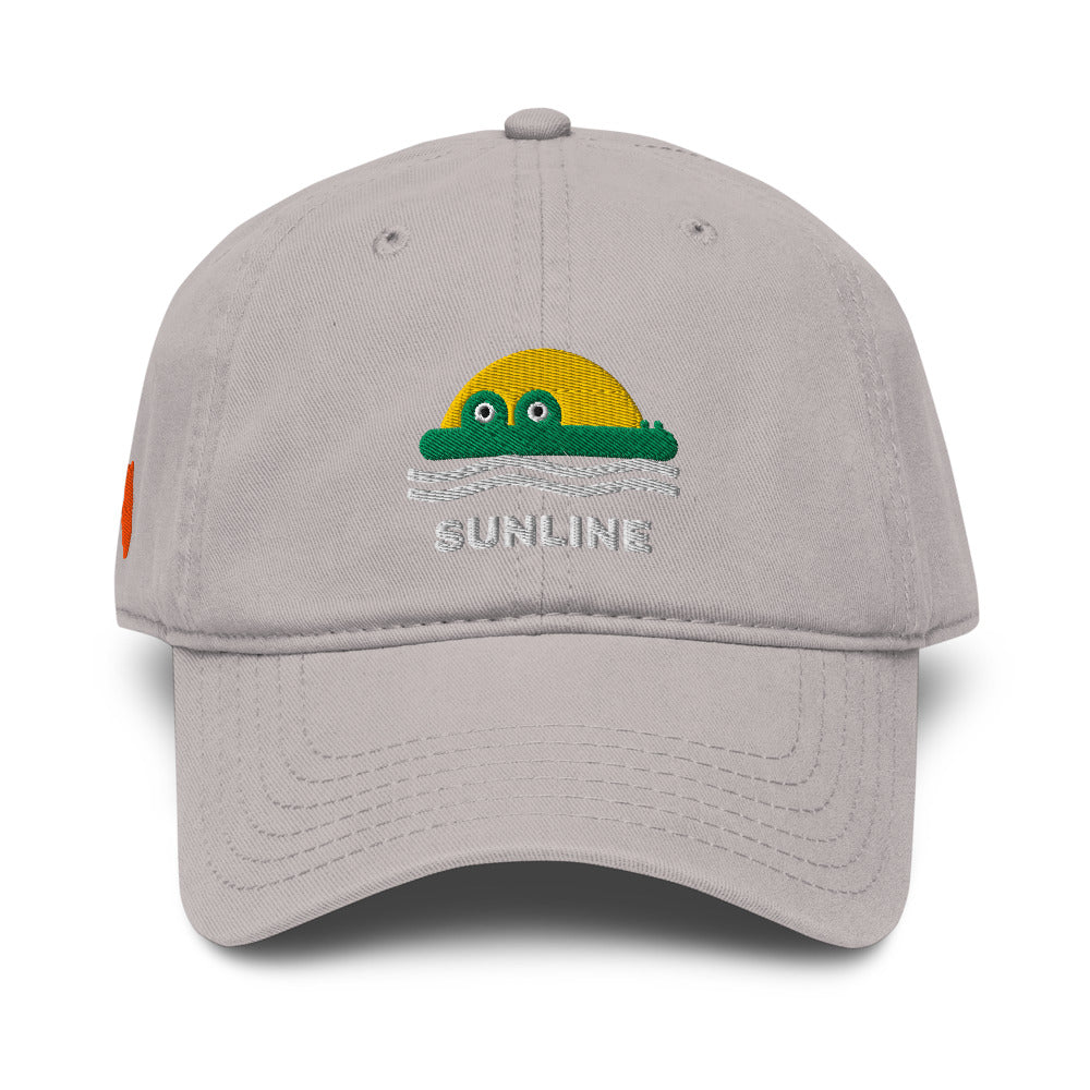 Sunline Gator Sun Washed Cap in Gray, front view with embroidered Gator Sun design
