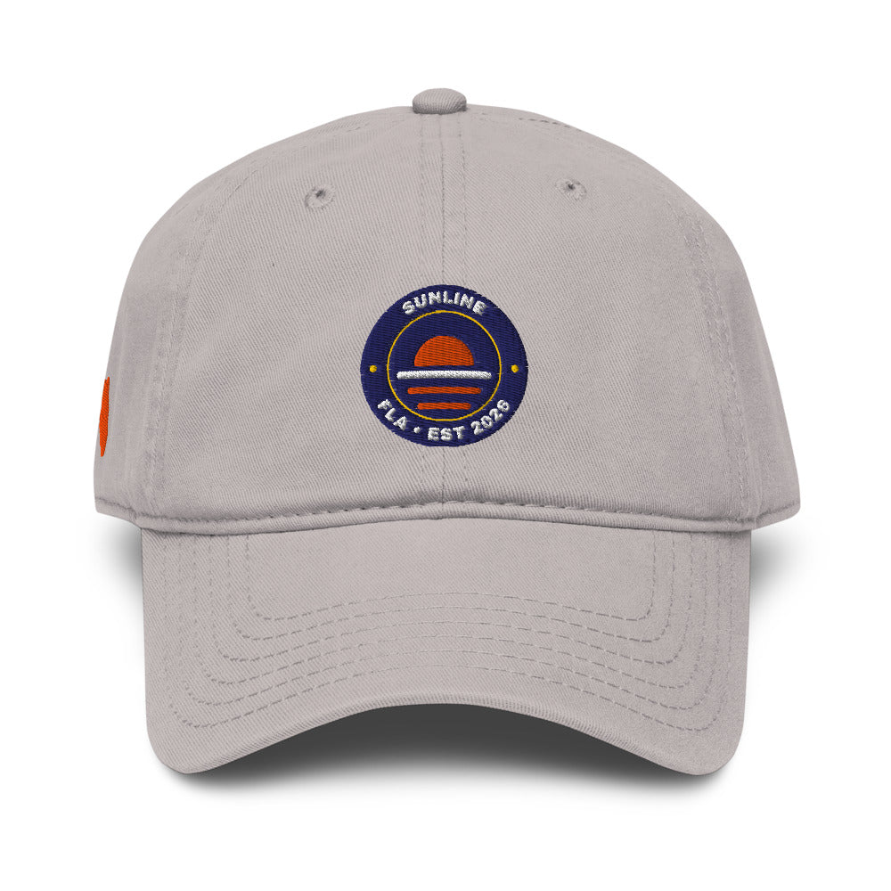 Sunline FLA Badge Washed Cap in Gray, front view with embroidered FLA Badge design