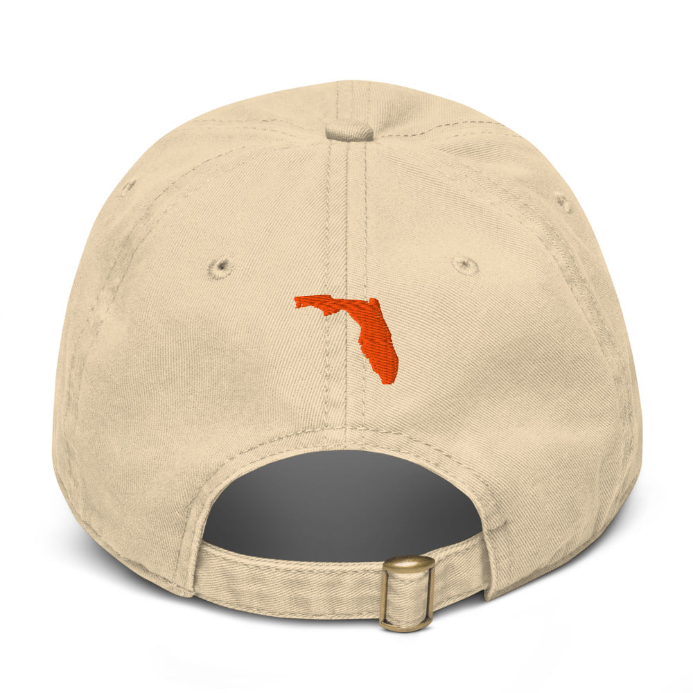 Back view of the Sunline Orlando Skyline Washed Cap in Khaki: Florida outline embroidered above the strap