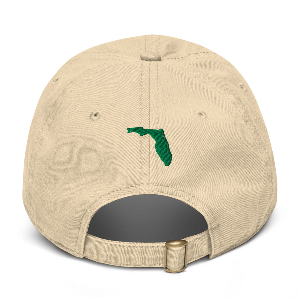 Back view of the Sunline Gator Sun Washed Cap in Khaki: Florida outline embroidered above the strap