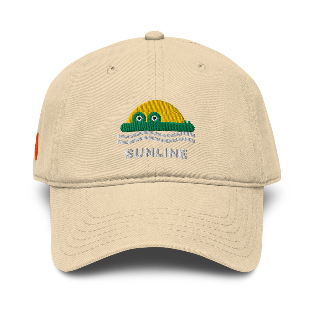 Sunline Gator Sun Washed Cap in Khaki, front view with embroidered Gator Sun design