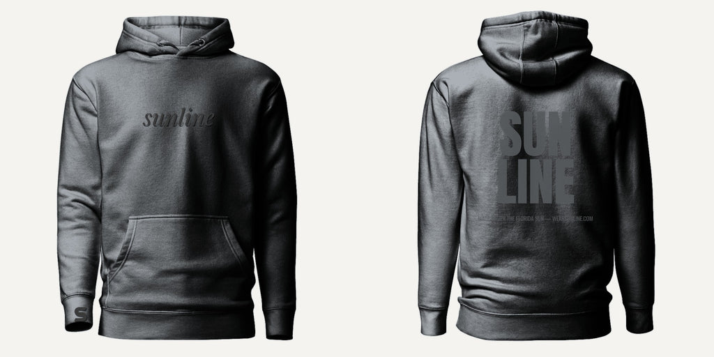 Sunline Tonal Minimal Hoodie in Carbon Grey, front and back view, Sunline Central Florida streetwear hoodie