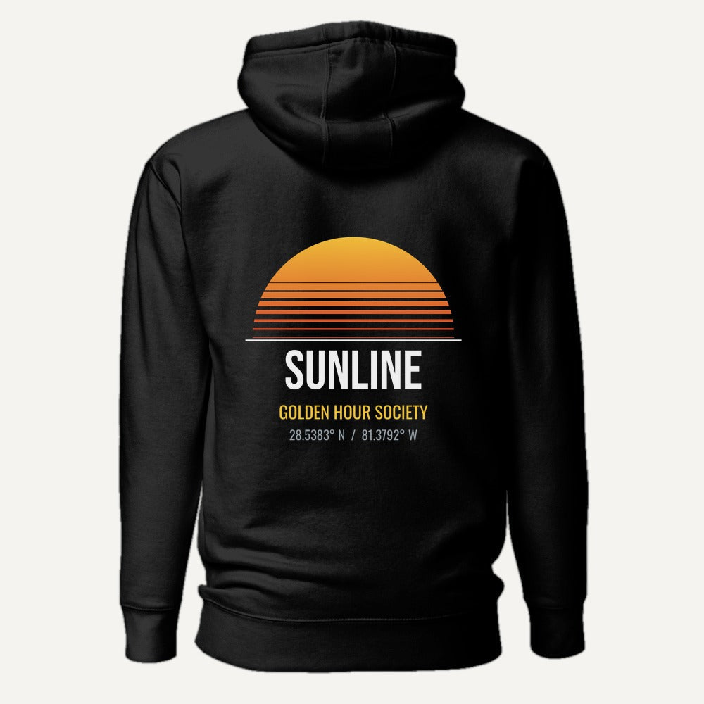 Sunline Golden Hour Society Hoodie in Black, back view, Sunline Central Florida streetwear hoodie