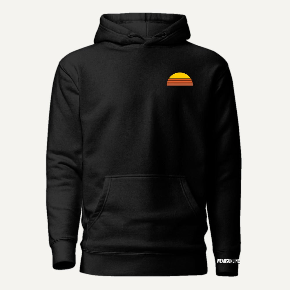 Sunline Golden Hour Society Hoodie in Black, front view, Sunline Central Florida streetwear hoodie