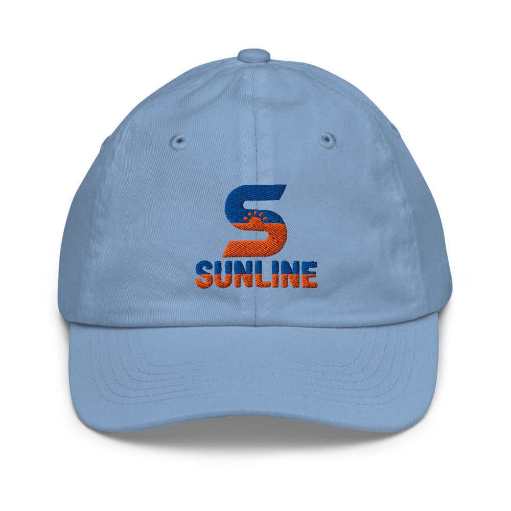 Sunline Youth Cap in Baby Blue, embroidered teal and orange Sunline split-S sun logo, Central Florida streetwear youth cap