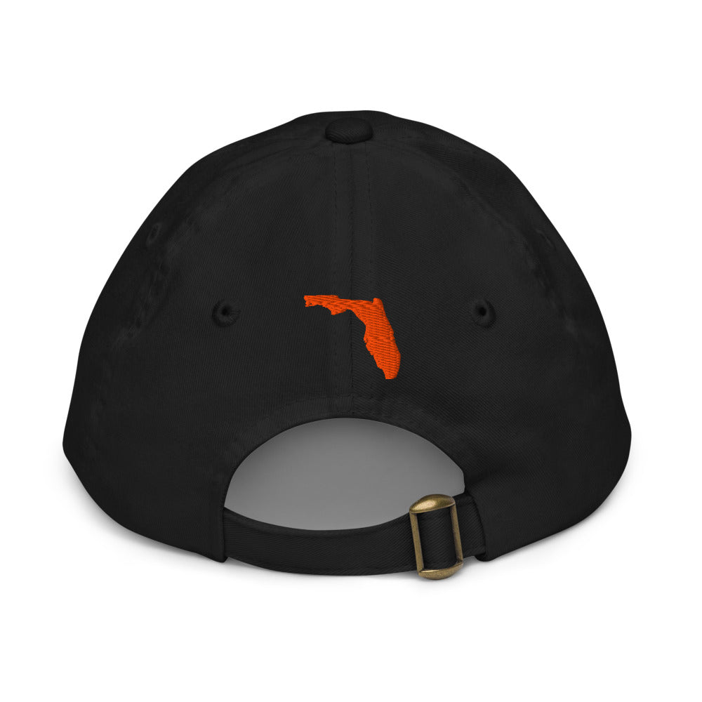 Back view of the Sunline Youth Cap in Black: Florida outline embroidered above the strap