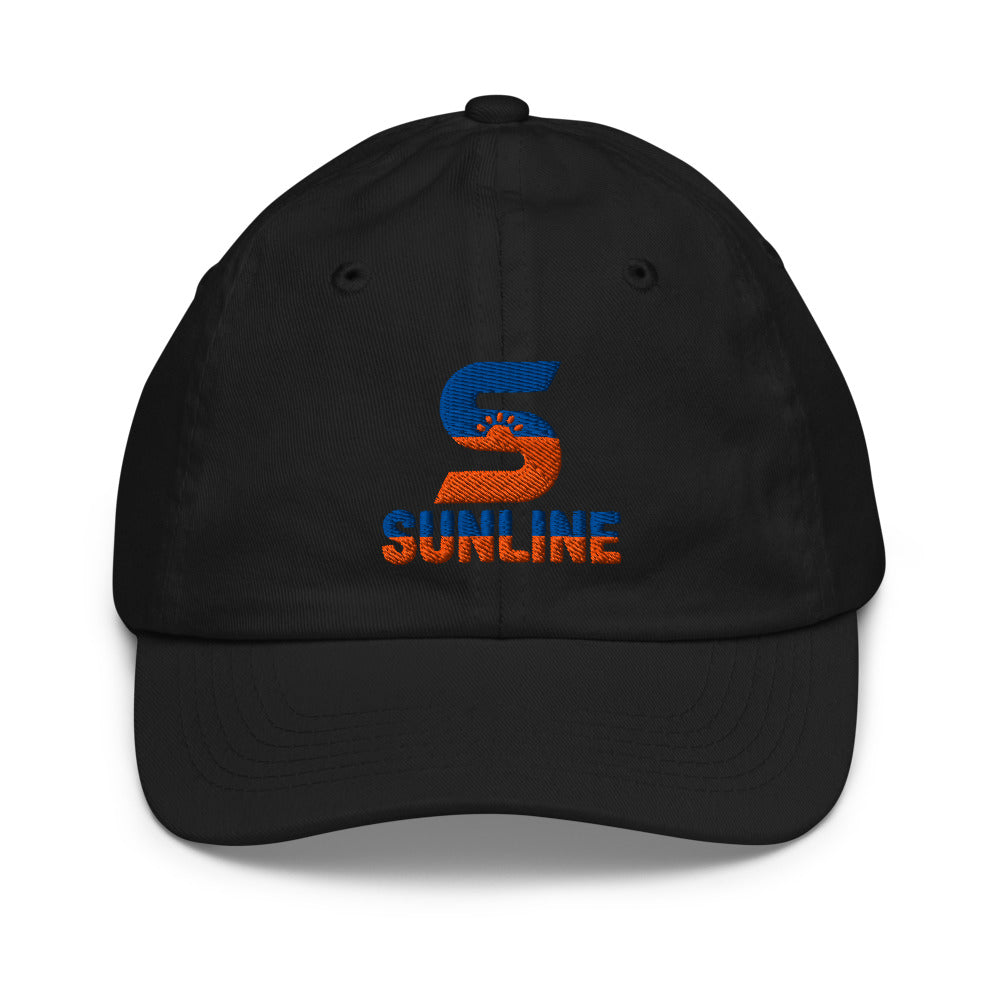 Sunline Youth Cap in Black, embroidered teal and orange Sunline split-S sun logo, Central Florida streetwear youth cap